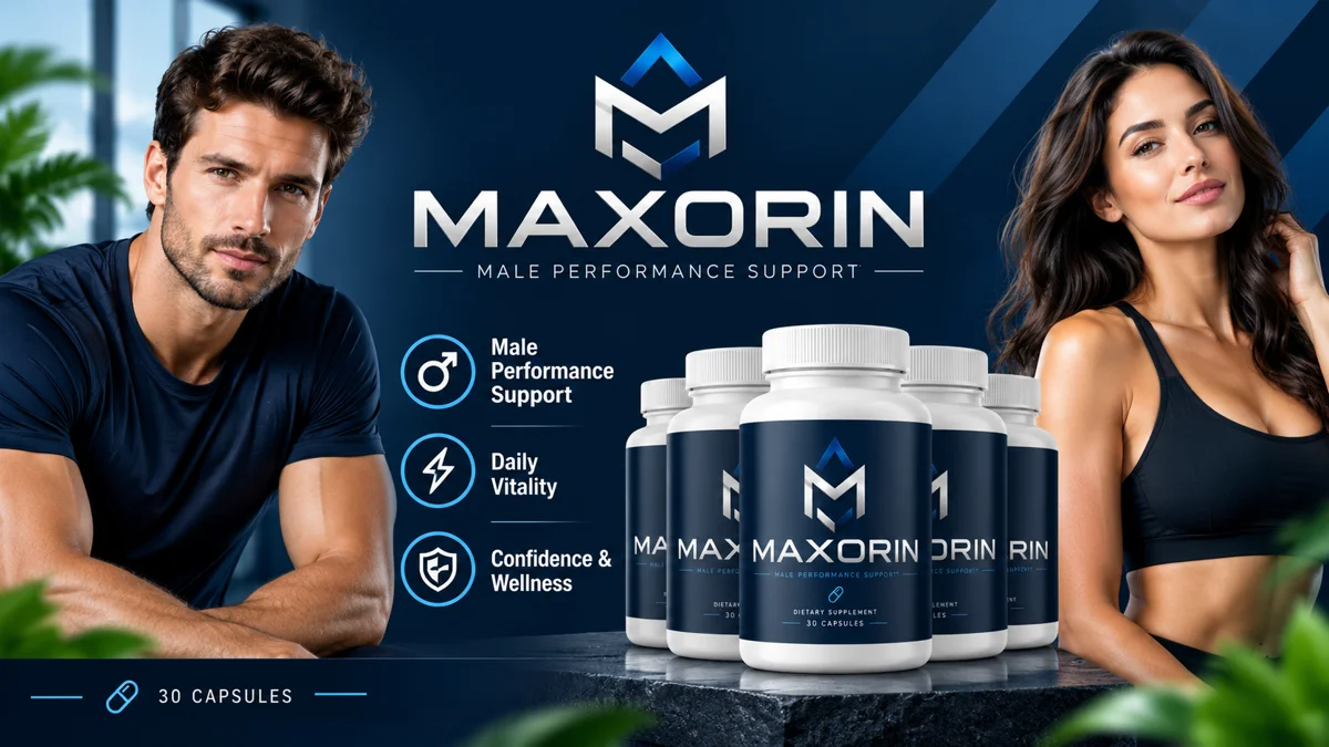 Uploaded Maxorin promotional artwork showing supplement bottles and two adults